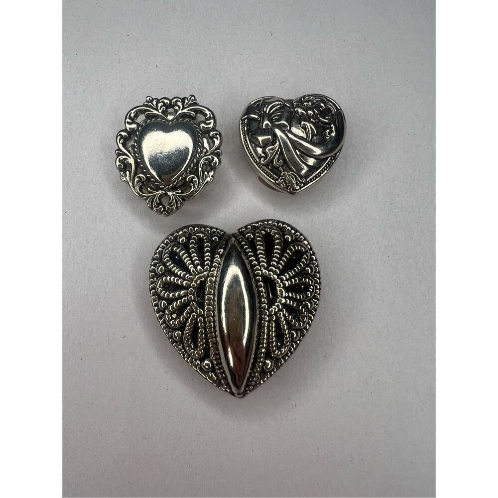 Vintage Heart Clothing Button Covers Set of 3 Silver Tone Embellished‎ Jewelry